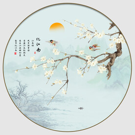 圆形花鸟画入户玄关画