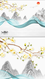 高清意境山水背景墙壁画