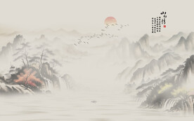 国画山水中式电视背景墙