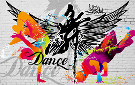 个性白砖墙翅膀街舞工装背景墙