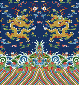 蓝色纱绣彩云蝠八宝金龙纹龙袍