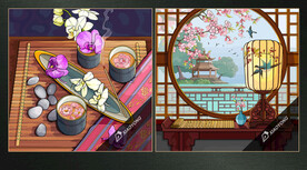 矢量东方古风陈设