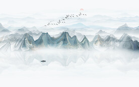 意境水墨山水画背景墙