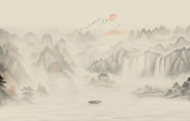 新中式山水画电视墙画