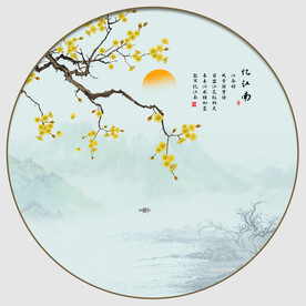 中式水墨山水花鸟画玄关图