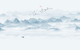 新中式餐厅水墨山水墙画