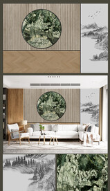 高清中式山水轻奢简约金线阁楼	