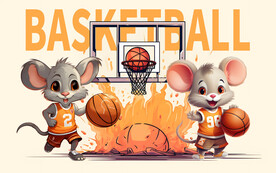 可爱老鼠篮球壁画背景挂画设计
