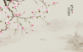 新中式手绘花鸟画背景