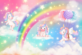 梦幻天空卡通彩虹独角兽星空背景