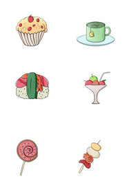 卡通手绘美食甜品手账免抠元素