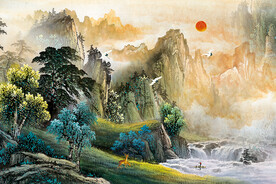 中式意境山水背景装饰画