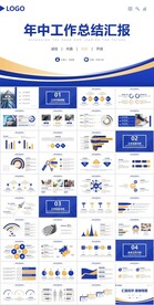 蓝色年中工作总结汇报PPT模板