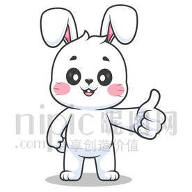 可爱卡通点赞的小白兔