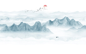 中式禅意水墨山水画背景墙