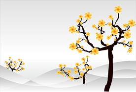 国风水墨花朵树木背景CDR矢量