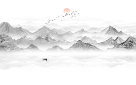 现代水墨山水画沙发背景墙