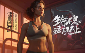 手绘健身美女装饰设计壁画挂画