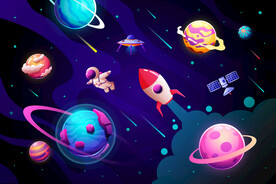 卡通宇宙星球梦幻太空银河背景墙