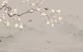 新中式手绘花鸟画背景墙