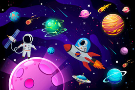 太空星球宇航员卡通宇宙星空背景