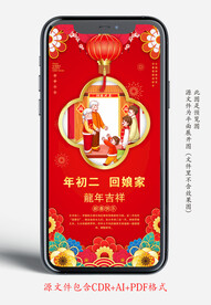 新年初二年俗手机宣传海报