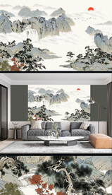  原创瀑布旭日东升源远流长山水