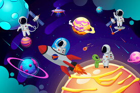 卡通宇航员太空星球宇宙银河背景