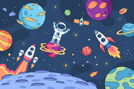 卡通宇航员火箭手绘宇宙星球背景