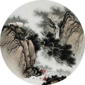  新中式山水画水墨画圆形