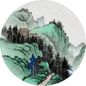  圆形新中式山水画水墨画
