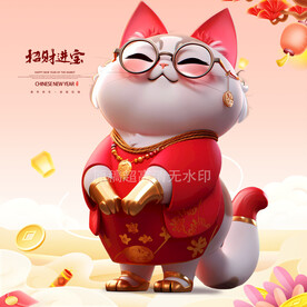 喜庆招财猫穿唐装