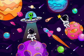 卡通宇宙星球手绘宇航员火箭背景