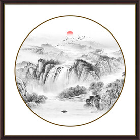 圆形新中式水墨画