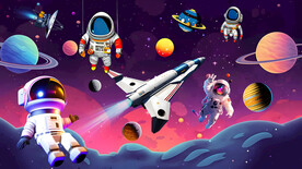 卡通宇航员太空儿童房背景墙