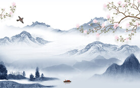 大气 中式简约山水 TIF分层