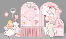 粉色女孩宝宝宴天使小兔子签到区