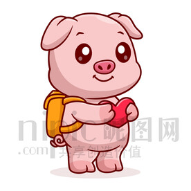 可爱卡通背着书包的小猪