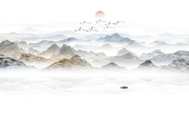 禅意水墨山水画背景墙