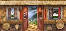 复古80后90后农村民居背景墙