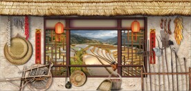 复古80后90后农村民居背景墙