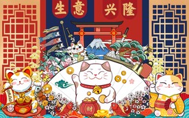 招财猫日式店背景墙图片