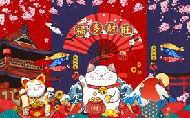 国潮招财猫背景墙图片