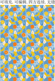 热带风情水果图案 香蕉叶 橙子