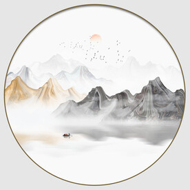圆形水墨山水画