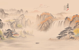 山水情水墨画