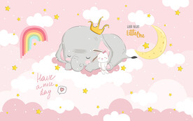 可爱卡通大象小兔儿童房背景墙