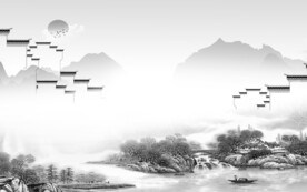 别墅 灰色中式山水 TiF分层