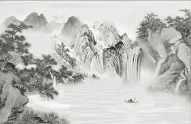 新中式手绘水墨国画意境山水硬包