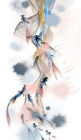 七彩鱼装饰画玄关背景